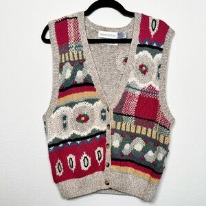 Vintage Robert Scott Ltd Hand Knit Sweater Vest Linen Cotten Blend Medium